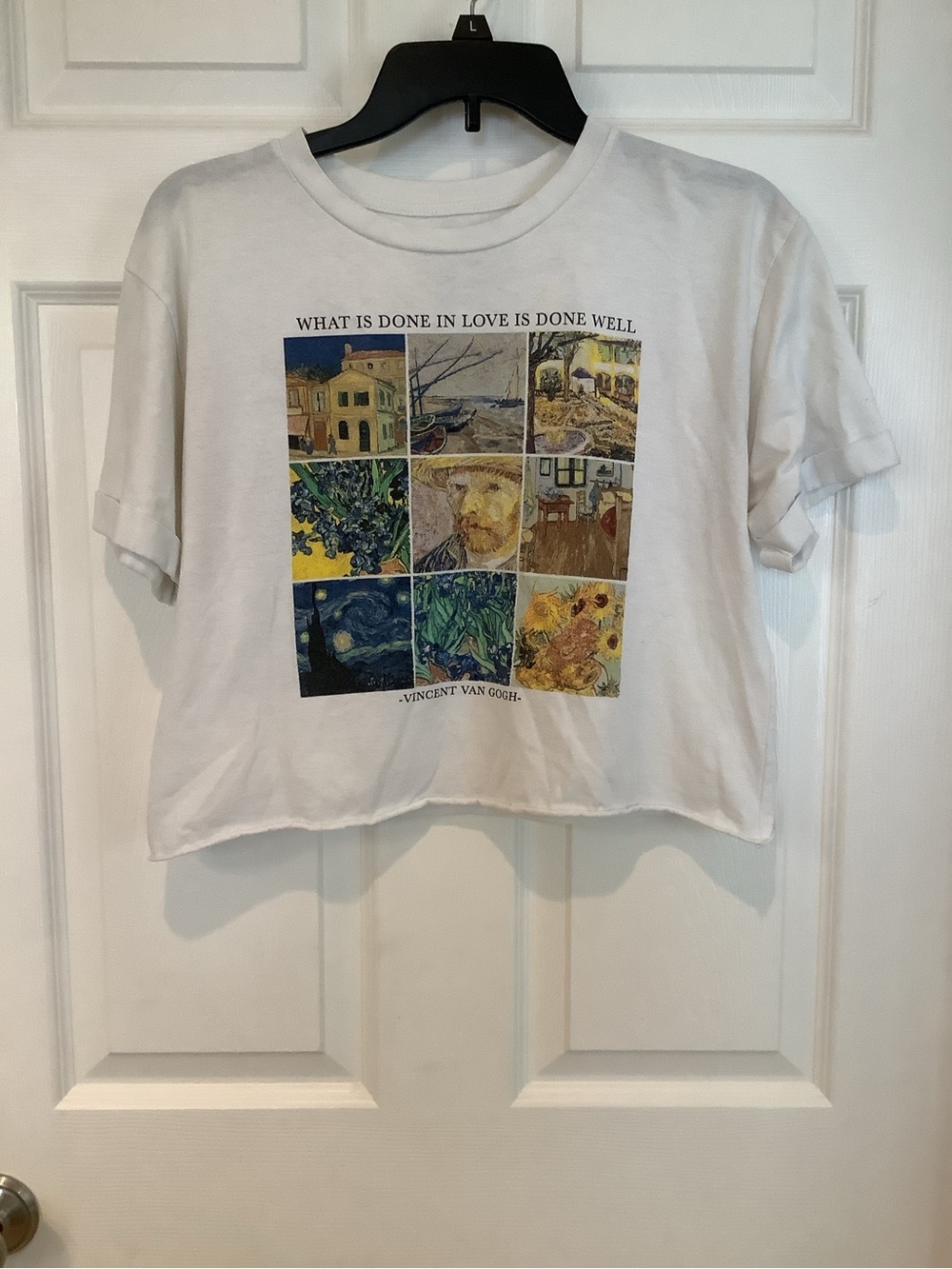 Fifth Sun White Graphic Crop Tee with Multicolor Artwork- Vince Van Gogh